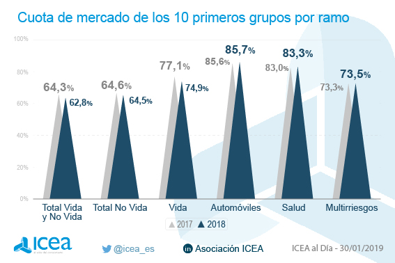 Cuota de mercado de los 10 primeros grupos por ramo