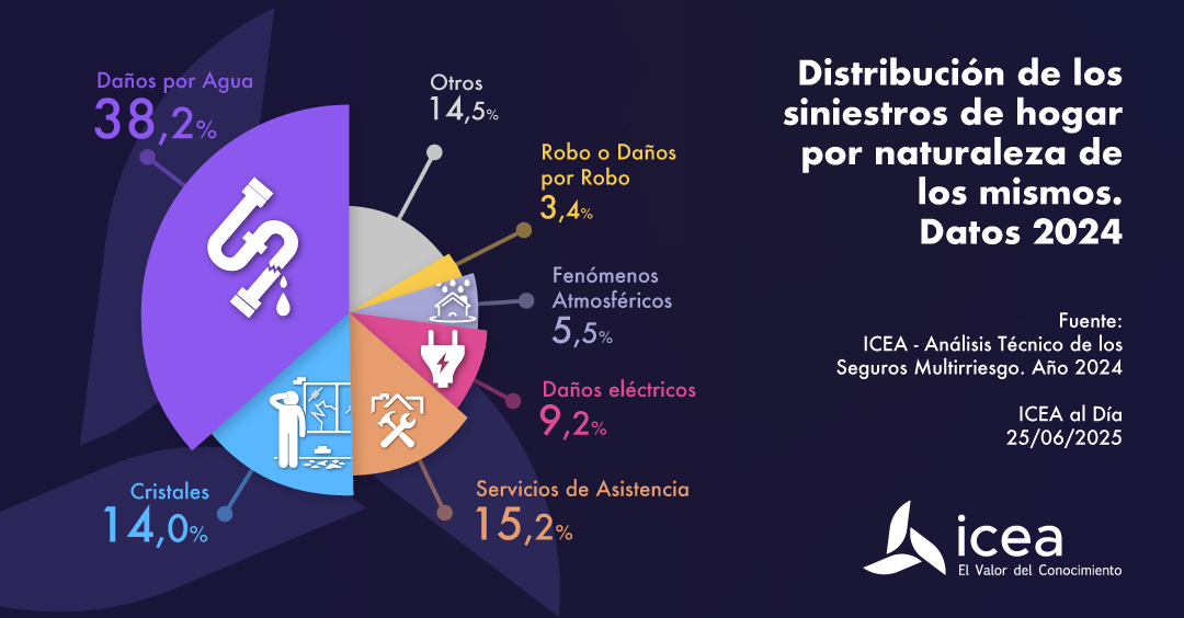 Distribución de los siniestros de hogar por naturaleza de los mismos. Datos 2024
